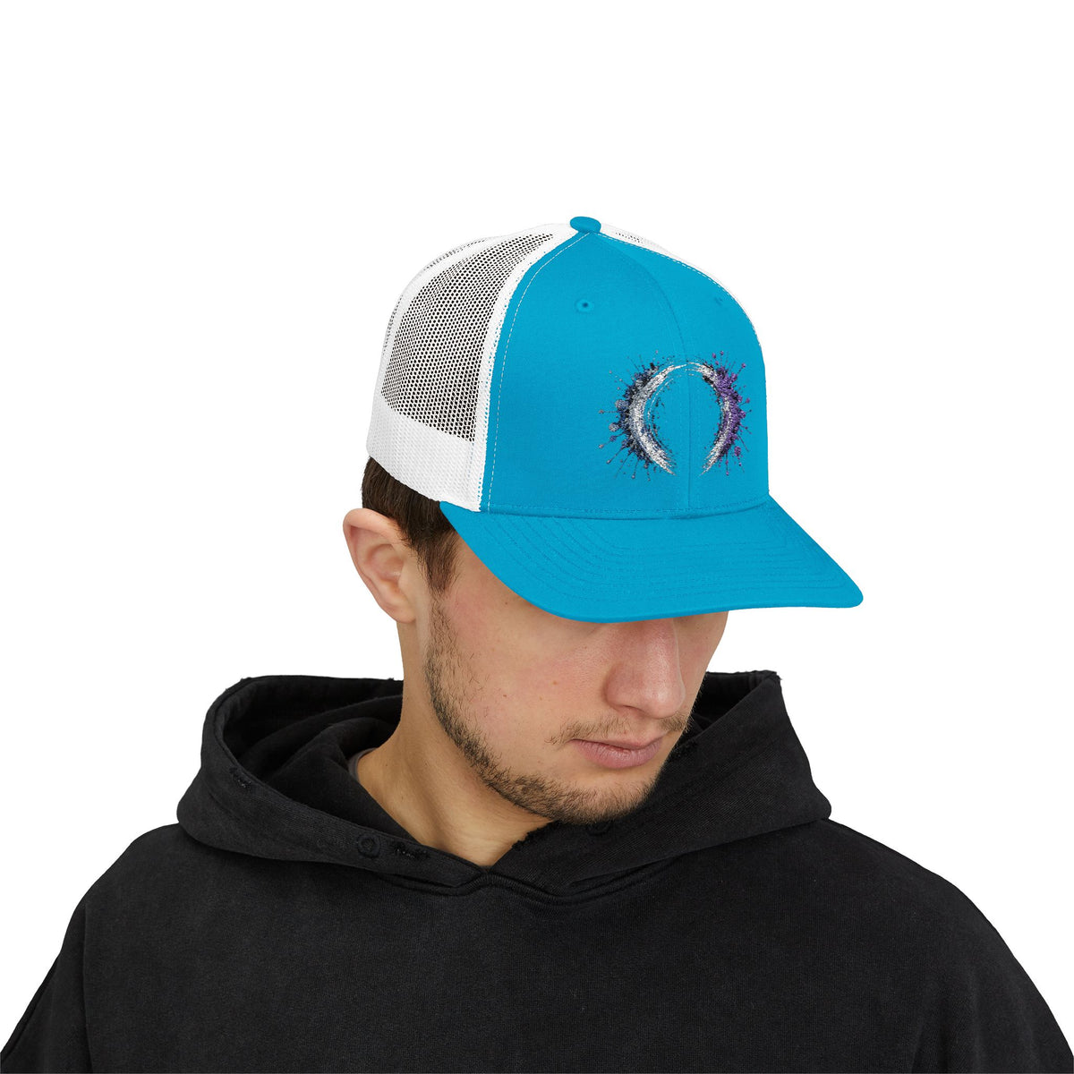 Galaxy Crescent Moon Snapback Trucker Cap | Cosmic Night Sky