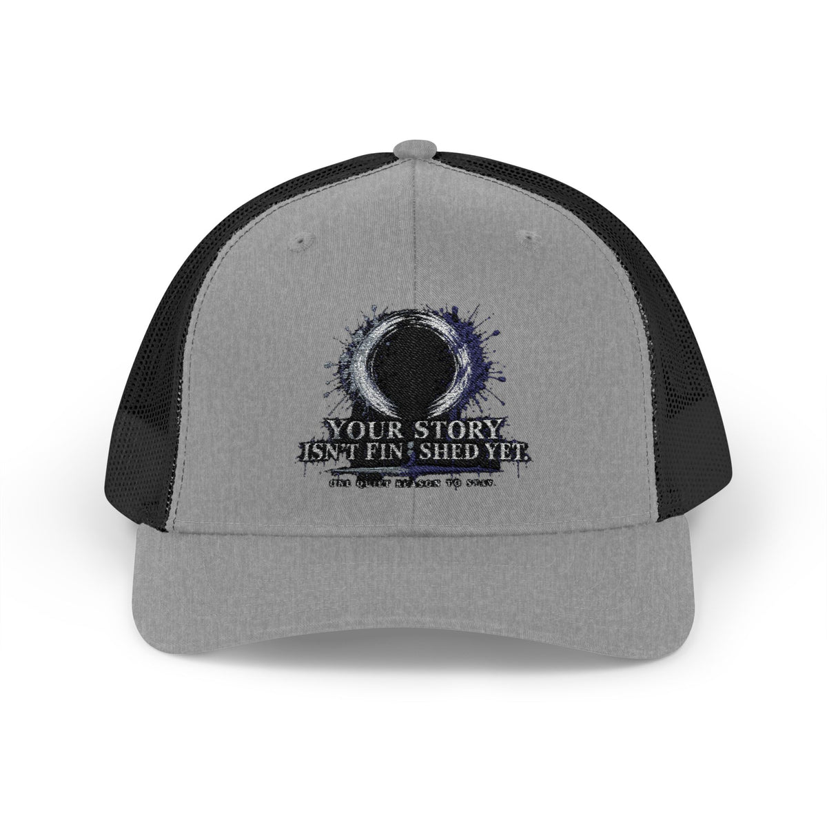 Abstract Sunburst with Quote Trucker Cap | Your Story Isn’t Finished Yet