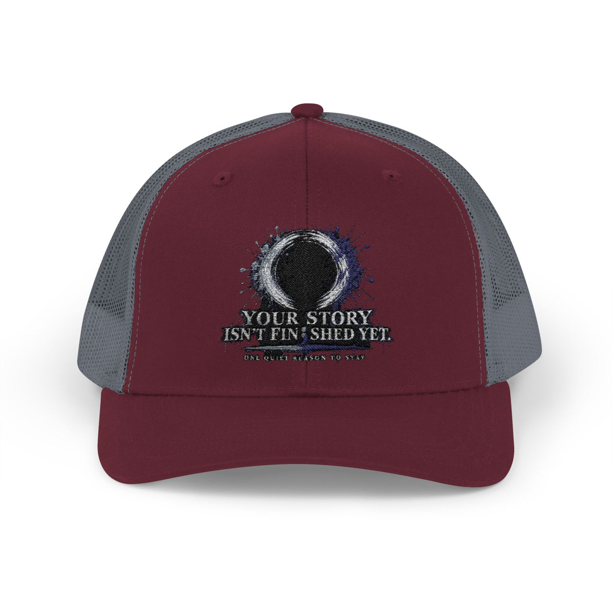 Abstract Sunburst with Quote Trucker Cap | Your Story Isn’t Finished Yet