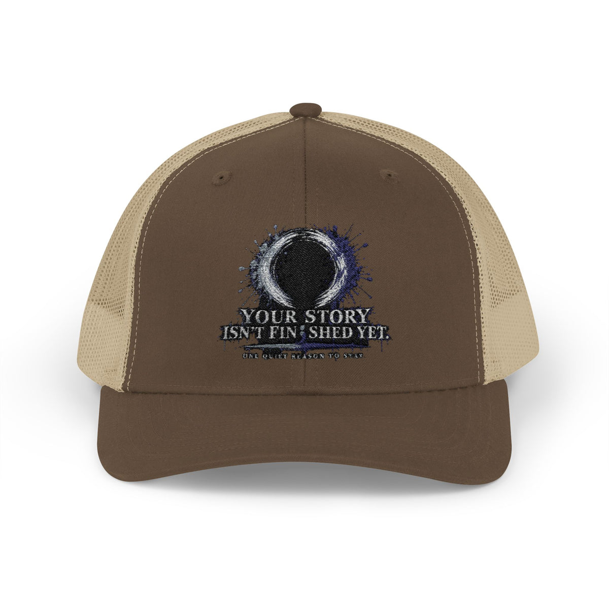 Abstract Sunburst with Quote Trucker Cap | Your Story Isn’t Finished Yet
