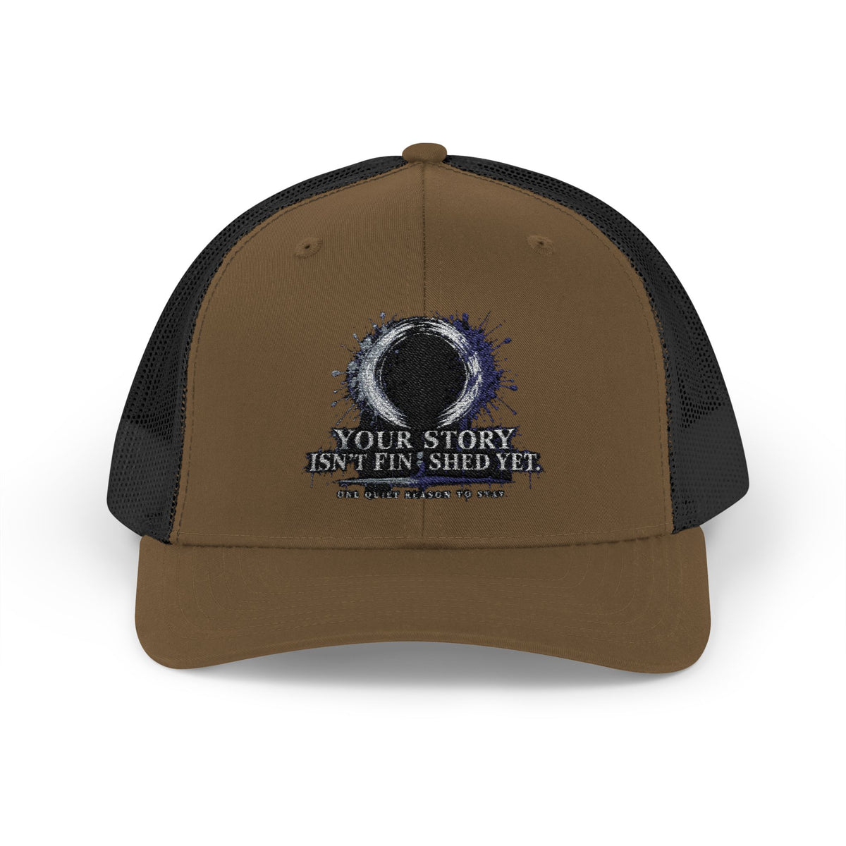 Abstract Sunburst with Quote Trucker Cap | Your Story Isn’t Finished Yet