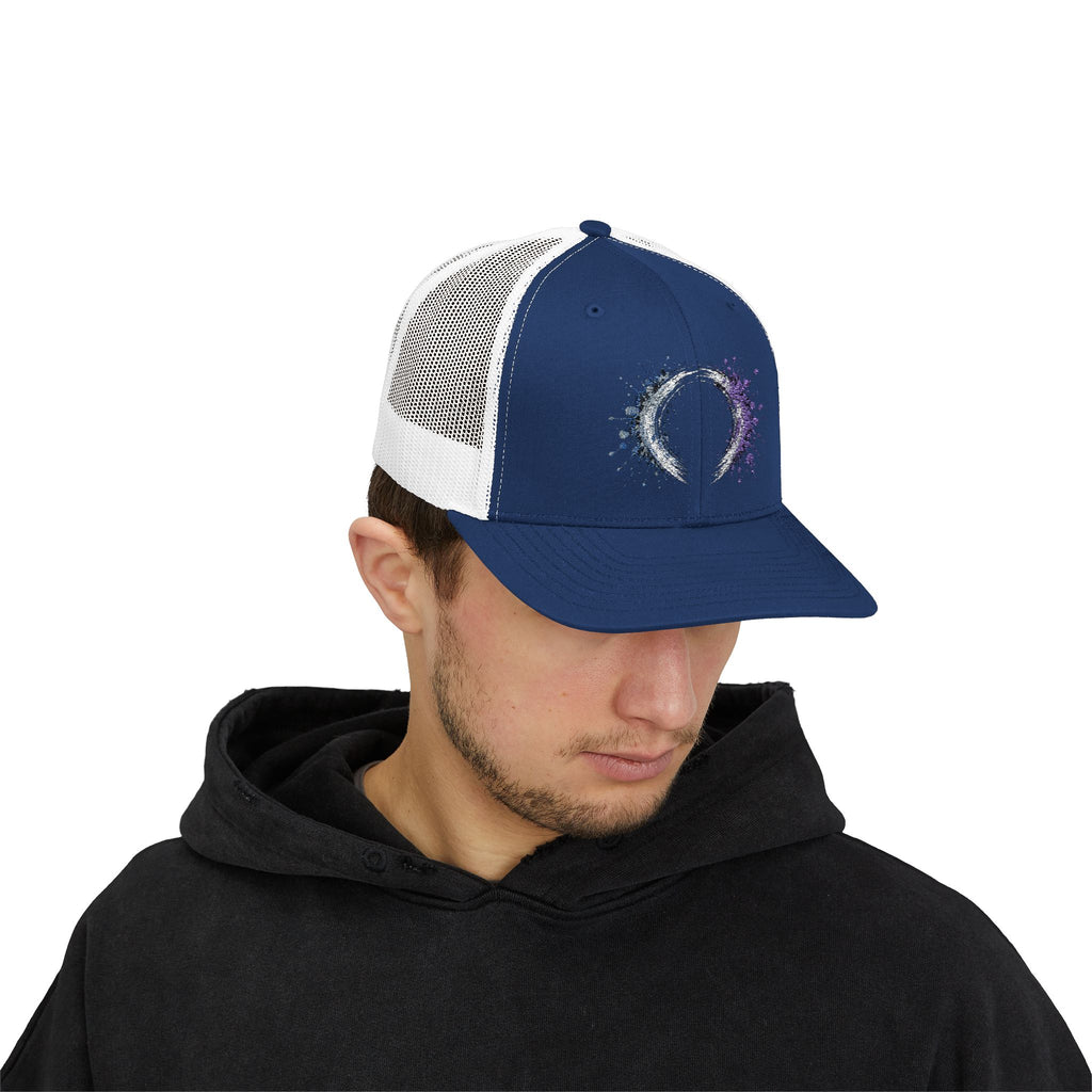 Galaxy Crescent Moon Snapback Trucker Cap | Cosmic Night Sky