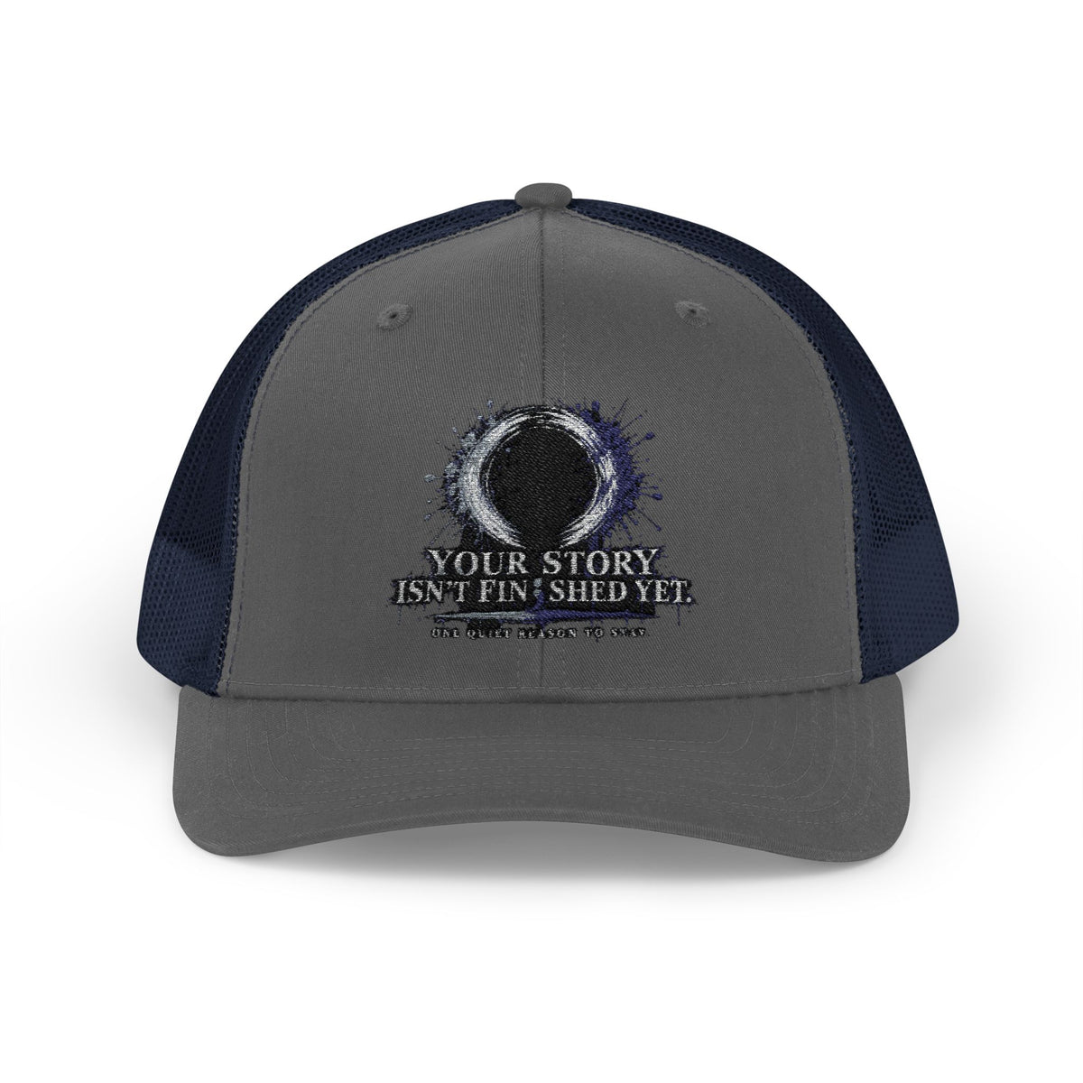 Abstract Sunburst with Quote Trucker Cap | Your Story Isn’t Finished Yet