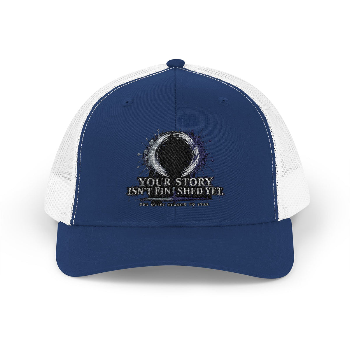 Abstract Sunburst with Quote Trucker Cap | Your Story Isn’t Finished Yet