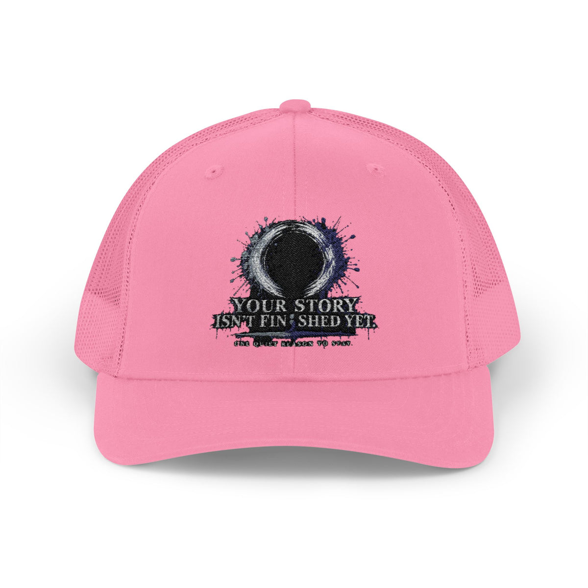 Abstract Sunburst with Quote Trucker Cap | Your Story Isn’t Finished Yet