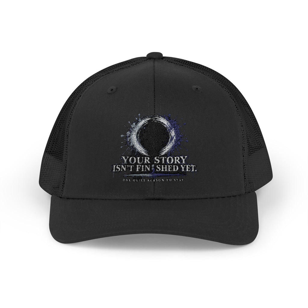Abstract Sunburst with Quote Trucker Cap | Your Story Isn’t Finished Yet