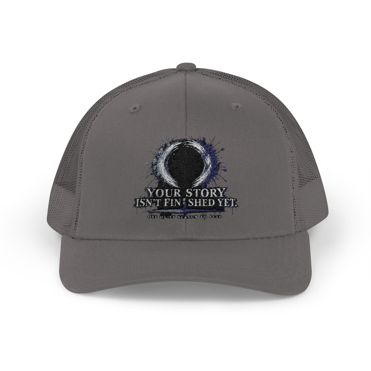 Abstract Sunburst with Quote Trucker Cap | Your Story Isn’t Finished Yet