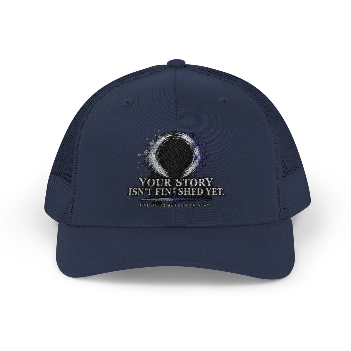 Abstract Sunburst with Quote Trucker Cap | Your Story Isn’t Finished Yet
