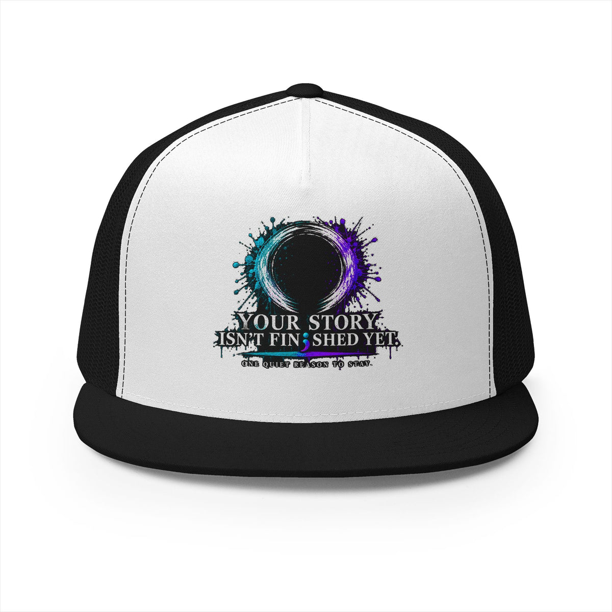 5-Panel Trucker Cap — "Your Story Isn’t Finished Yet" Inspirational Mesh Hat