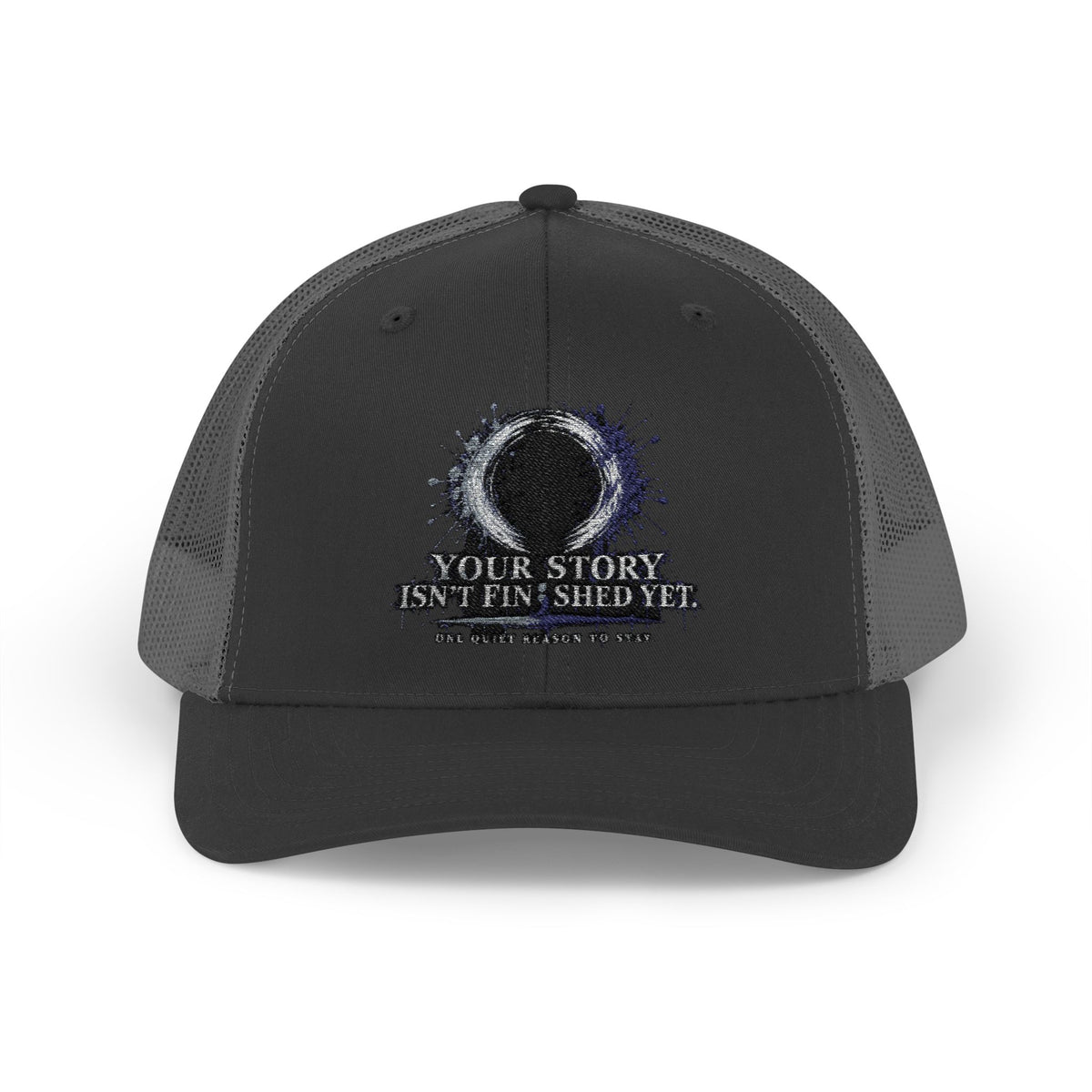 Abstract Sunburst with Quote Trucker Cap | Your Story Isn’t Finished Yet