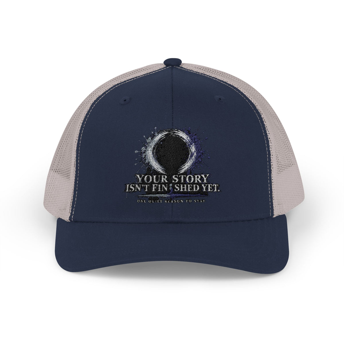 Abstract Sunburst with Quote Trucker Cap | Your Story Isn’t Finished Yet