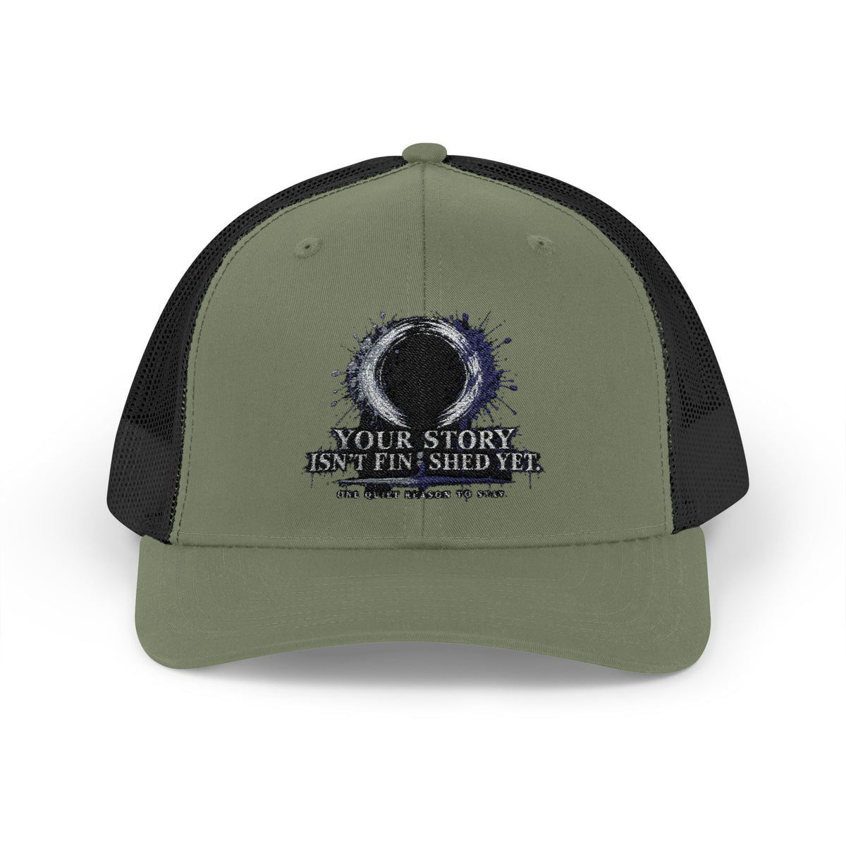 Abstract Sunburst with Quote Trucker Cap | Your Story Isn’t Finished Yet