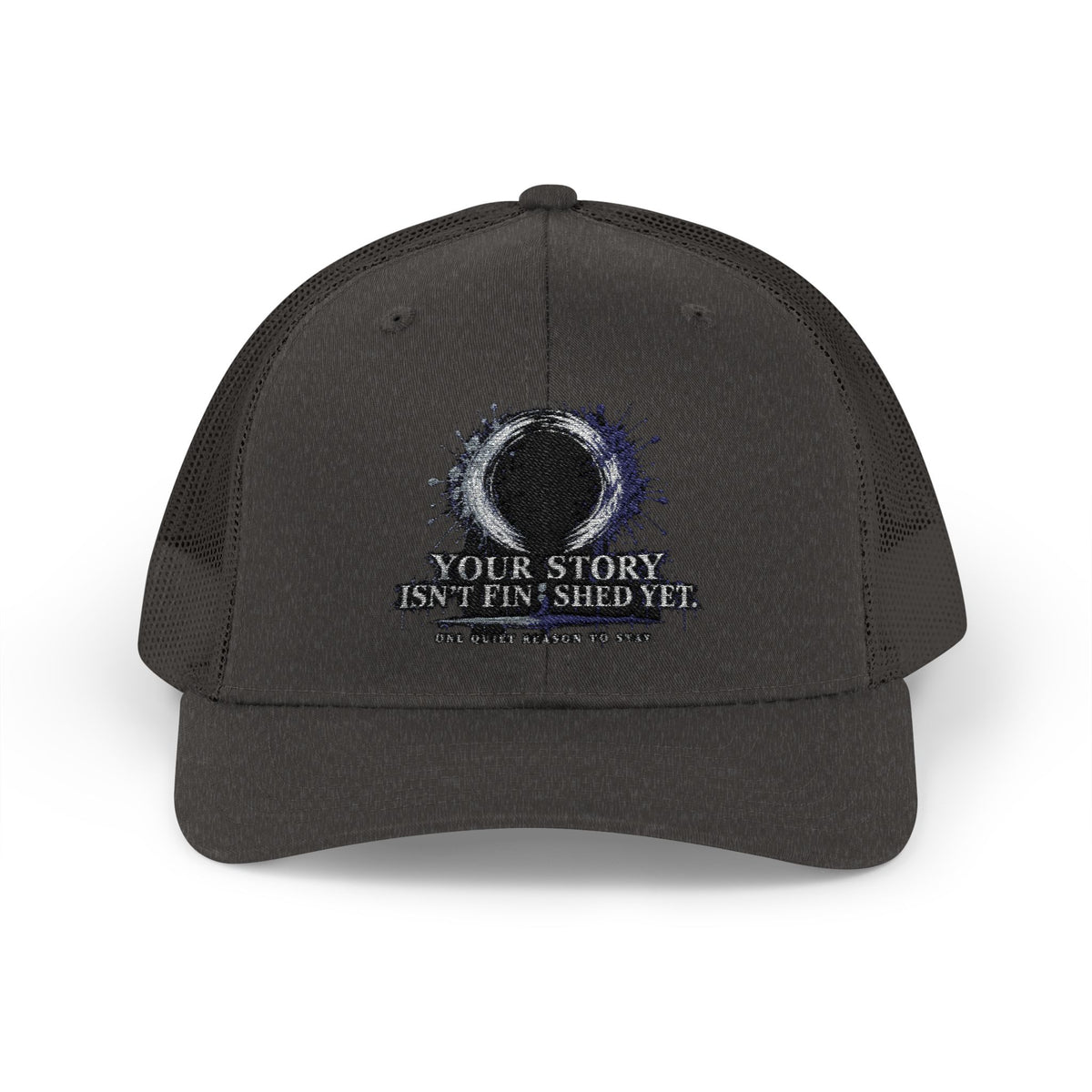 Abstract Sunburst with Quote Trucker Cap | Your Story Isn’t Finished Yet