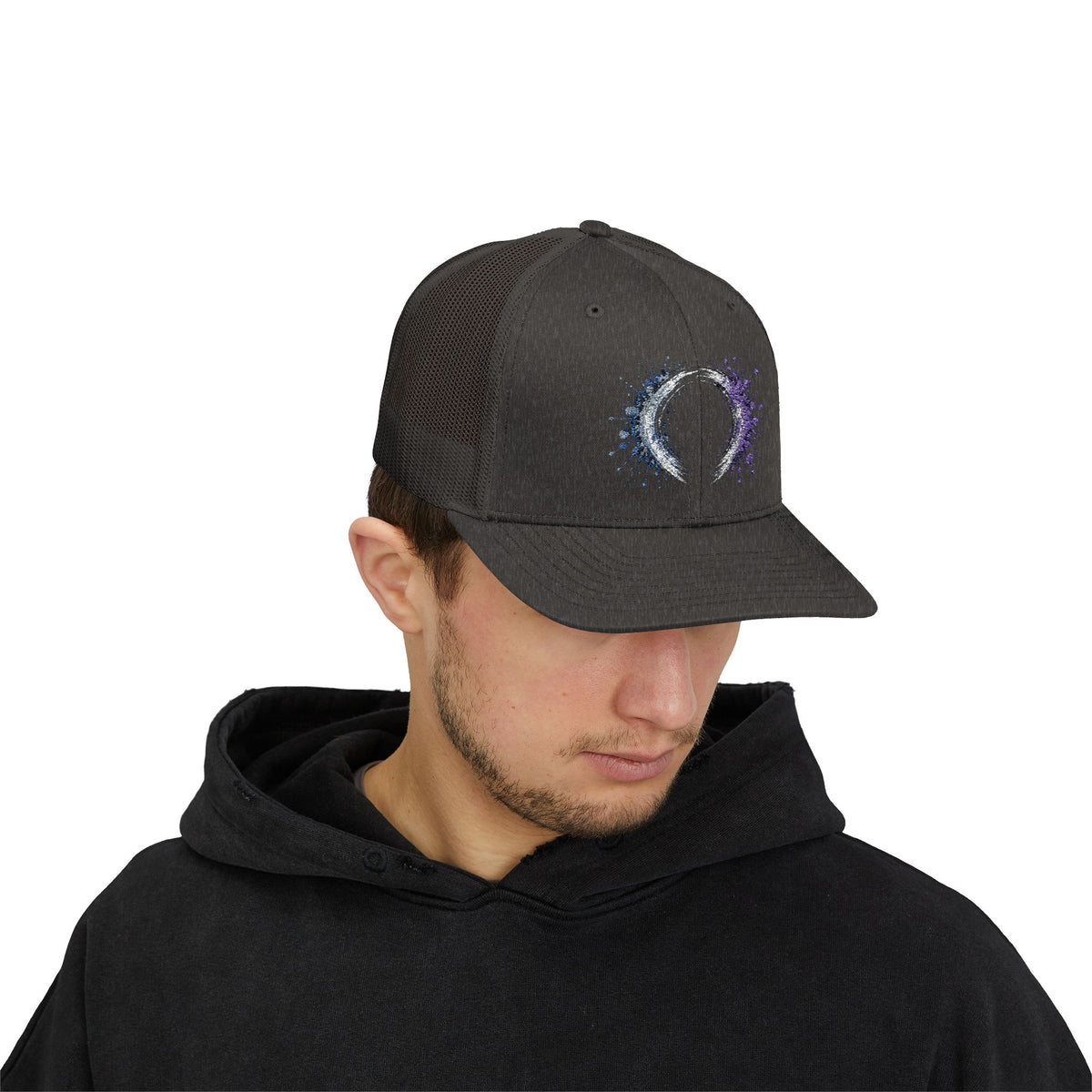 Galaxy Crescent Moon Snapback Trucker Cap | Cosmic Night Sky