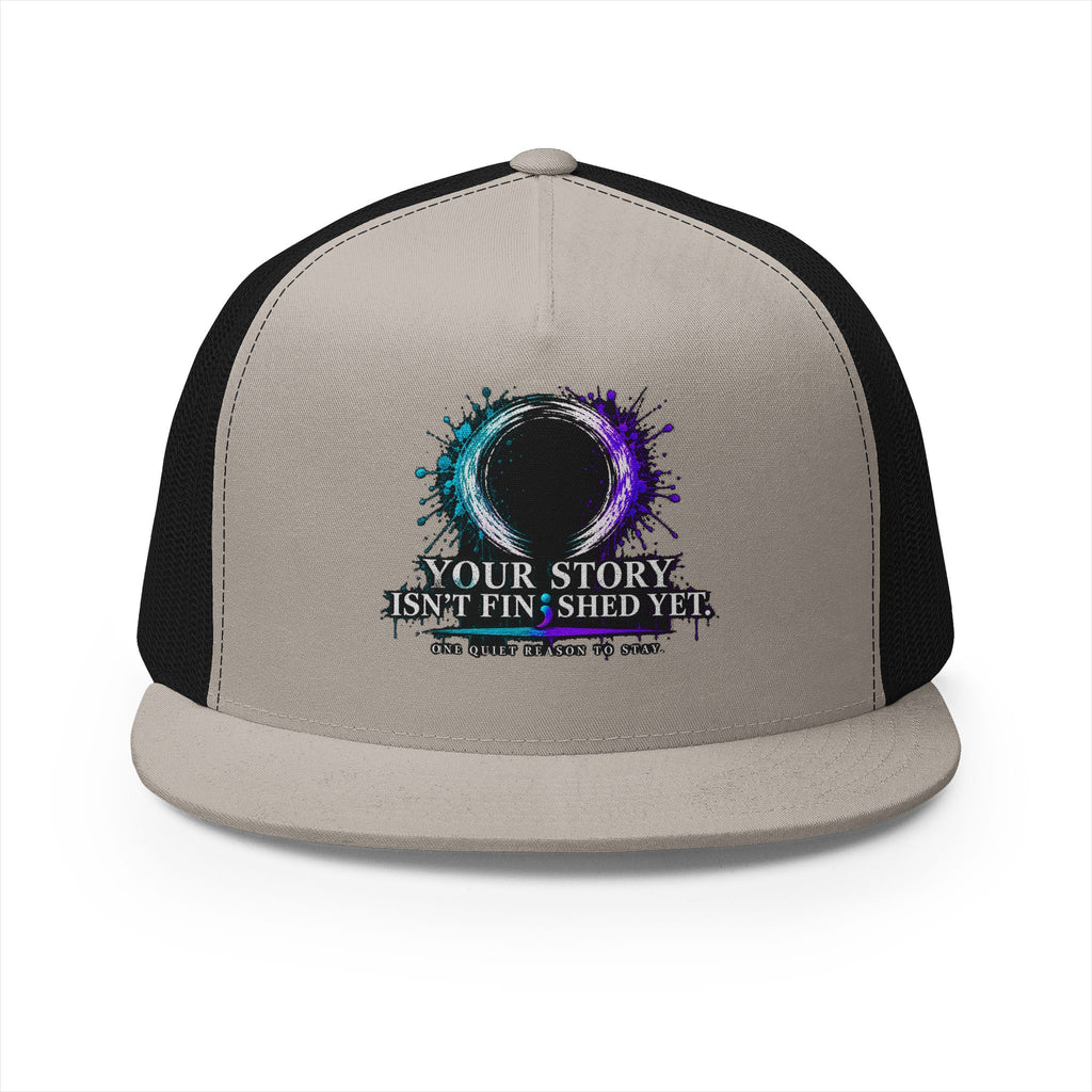 5-Panel Trucker Cap — "Your Story Isn’t Finished Yet" Inspirational Mesh Hat