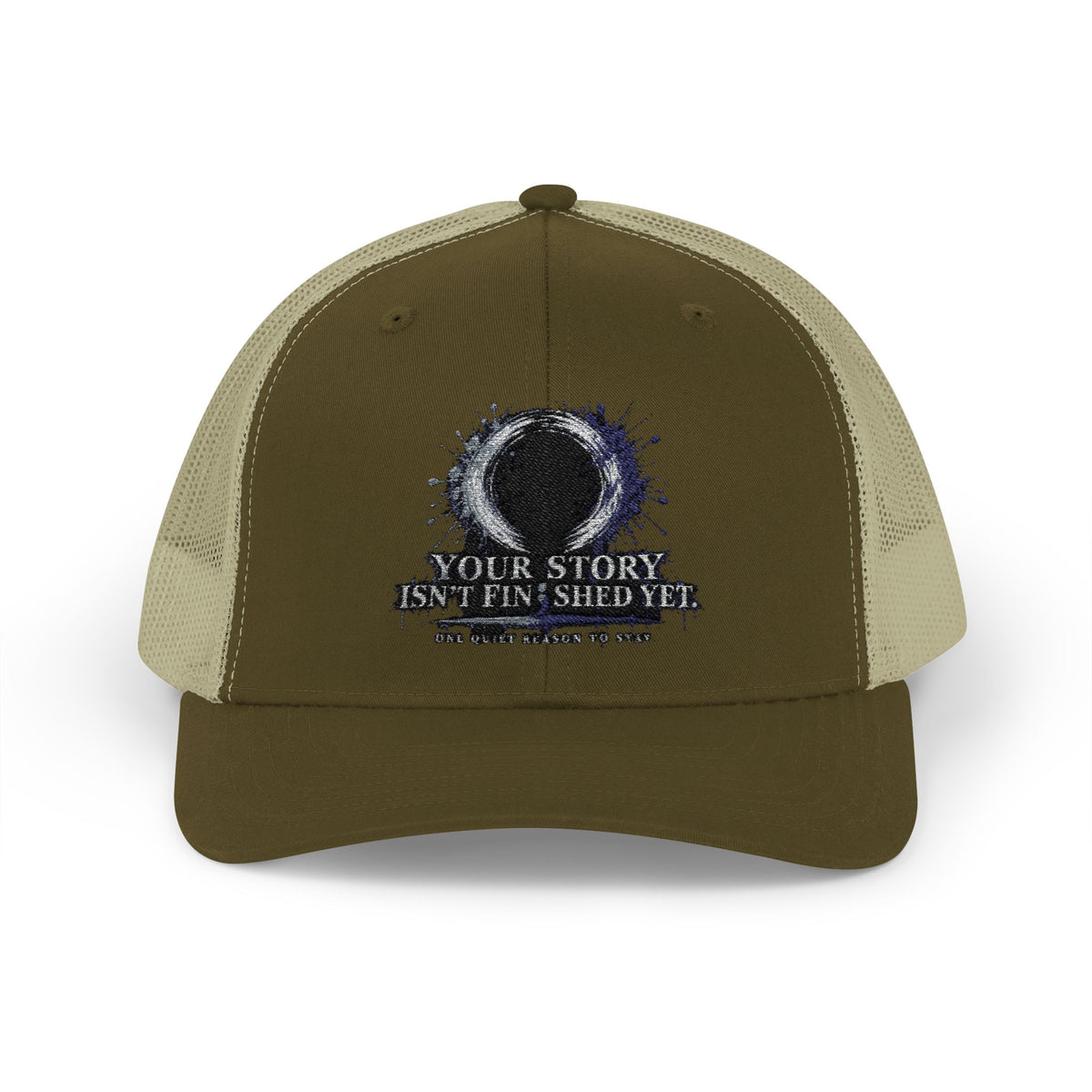 Abstract Sunburst with Quote Trucker Cap | Your Story Isn’t Finished Yet