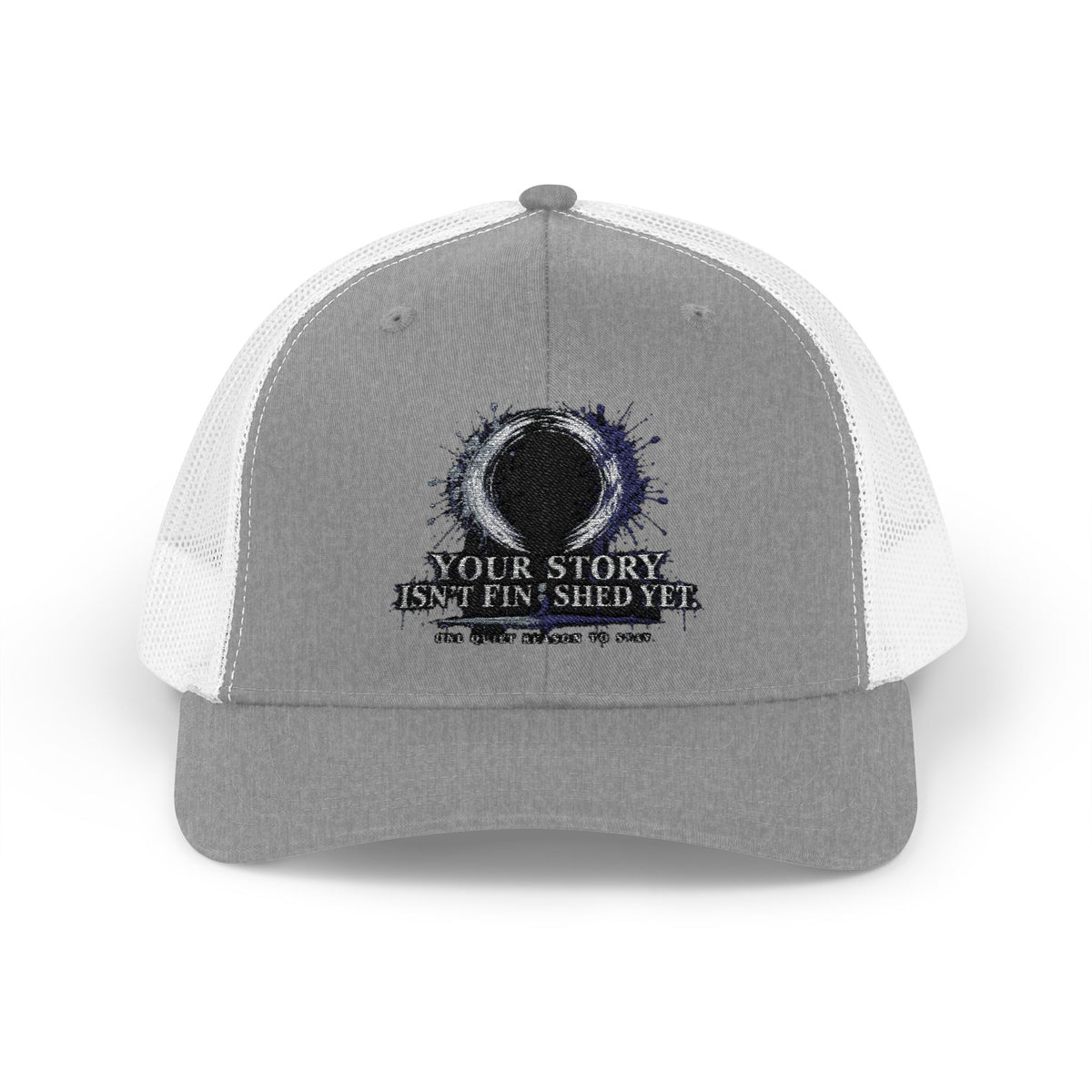 Abstract Sunburst with Quote Trucker Cap | Your Story Isn’t Finished Yet