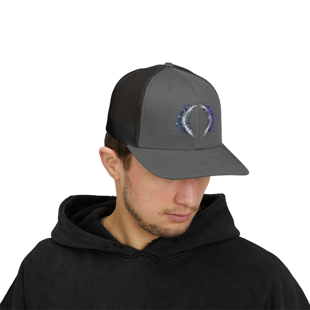 Galaxy Crescent Moon Snapback Trucker Cap | Cosmic Night Sky