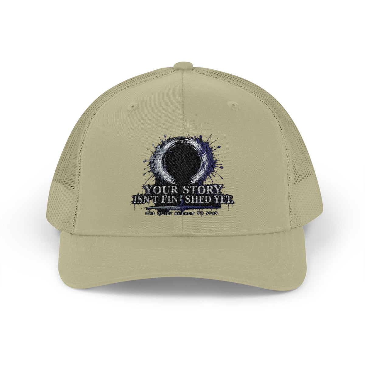 Abstract Sunburst with Quote Trucker Cap | Your Story Isn’t Finished Yet