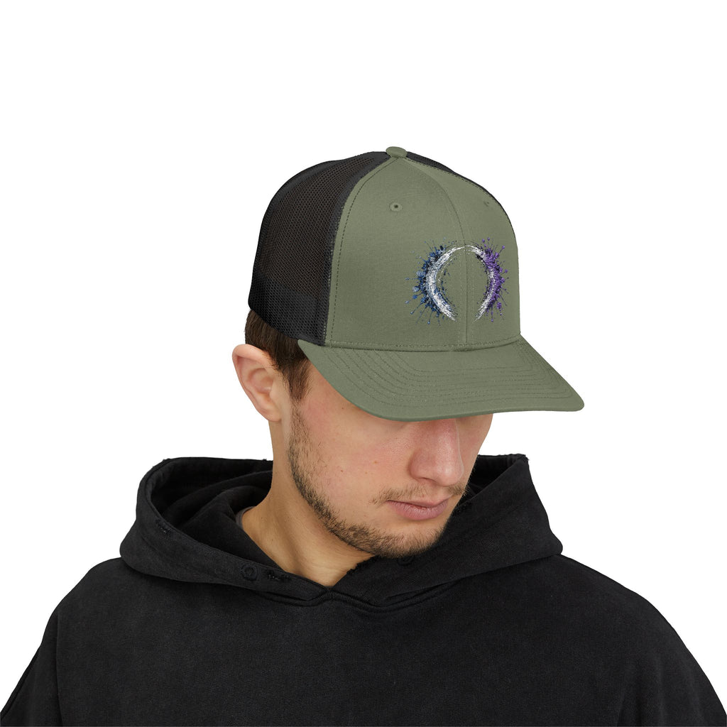 Galaxy Crescent Moon Snapback Trucker Cap | Cosmic Night Sky