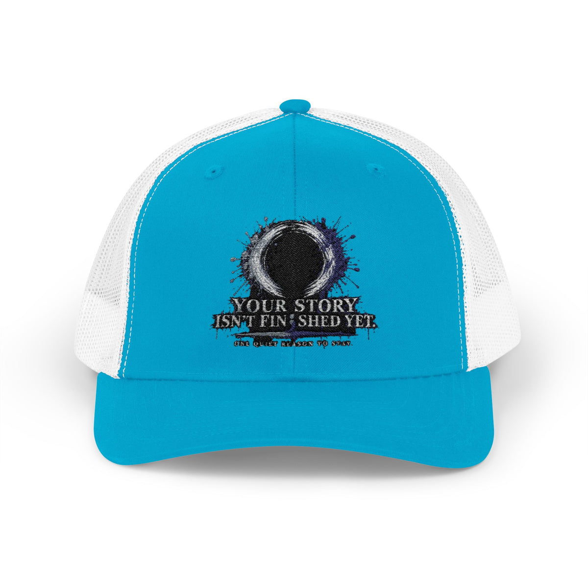 Abstract Sunburst with Quote Trucker Cap | Your Story Isn’t Finished Yet
