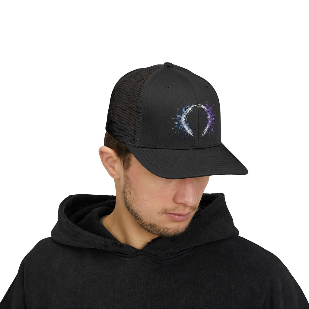 Galaxy Crescent Moon Snapback Trucker Cap | Cosmic Night Sky
