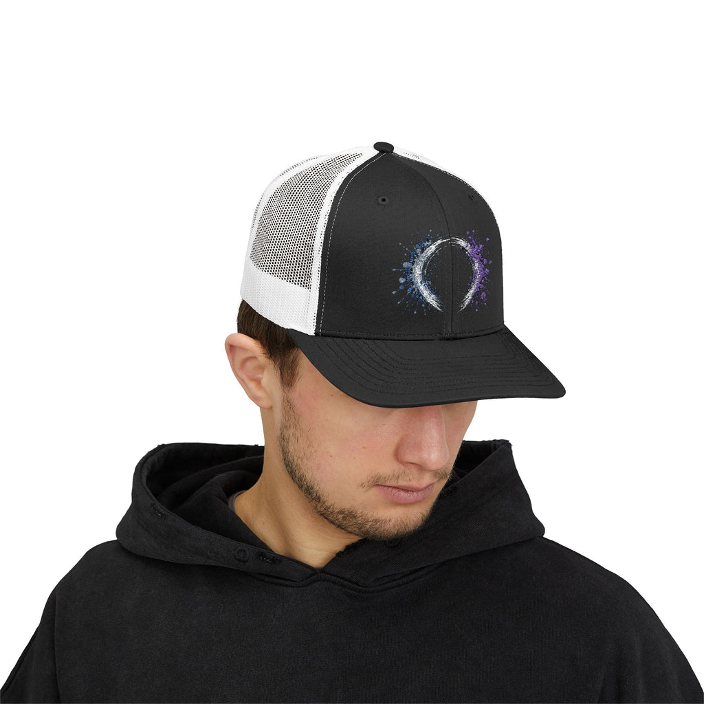 Galaxy Crescent Moon Snapback Trucker Cap | Cosmic Night Sky