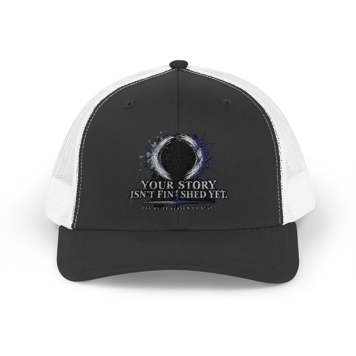Abstract Sunburst with Quote Trucker Cap | Your Story Isn’t Finished Yet