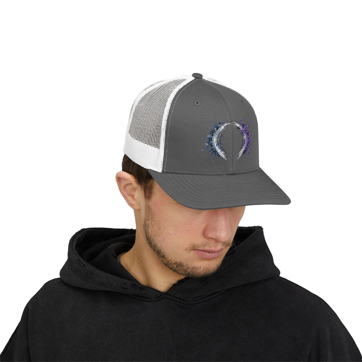 Galaxy Crescent Moon Snapback Trucker Cap | Cosmic Night Sky